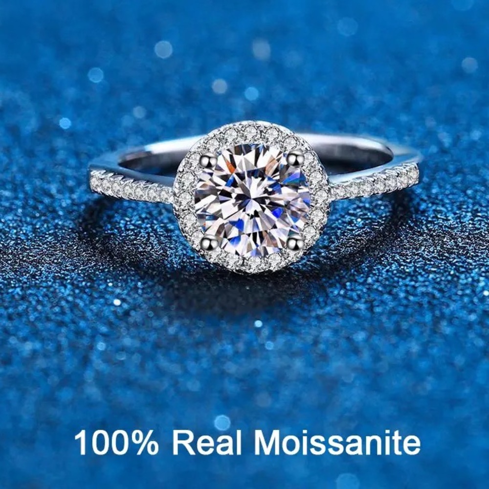 Moissanite Ring Diamond Engagement Ring Rhodium Plated Wedding Band 2ct